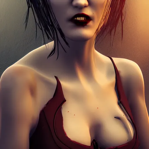 Image similar to character design, vampire lady, ominous, high definition photorealistic, unreal engine