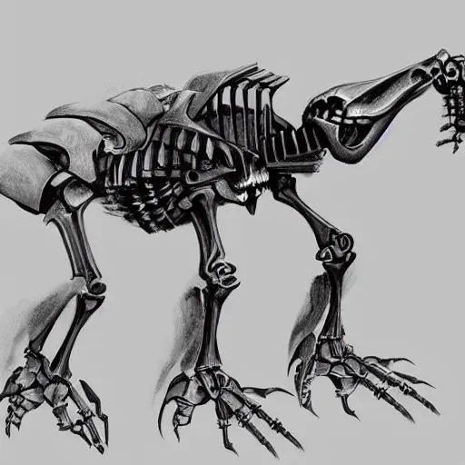 Prompt: cybork skeleton concept art highly detailed