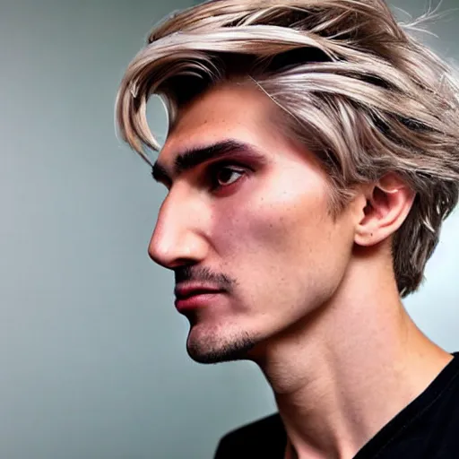 Image similar to a closeup photo of handsome gigachad xqc smoking