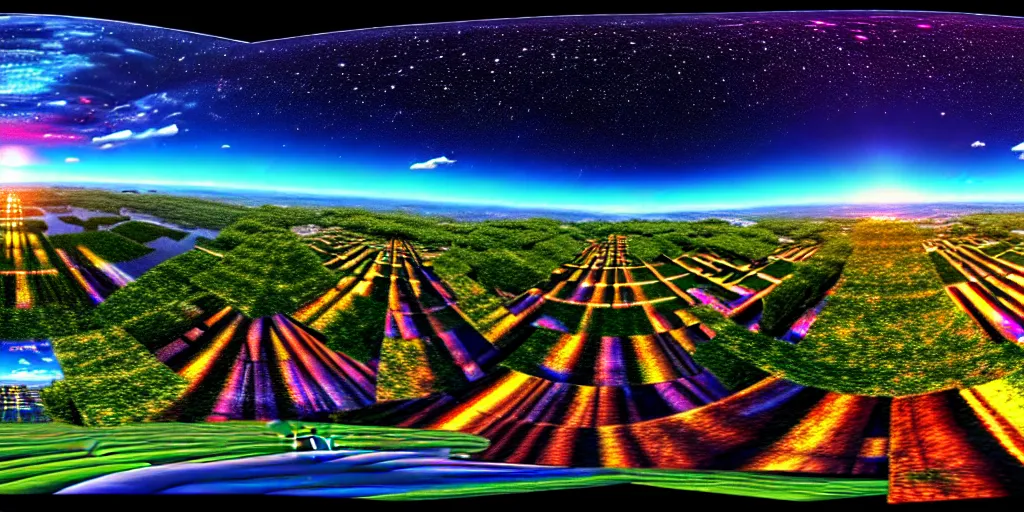 Image similar to equirectangular panorama landscape multiverse, trending on artstation, cinematic composition, beautiful lighting, hyper detailed, 8 k, oil on canvas