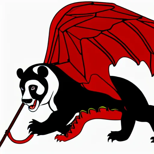 Prompt: vector art of panda with welsh dragon wings and tail, intercrossed, chimera, welsh flag, adobe illustrator, full body in frame