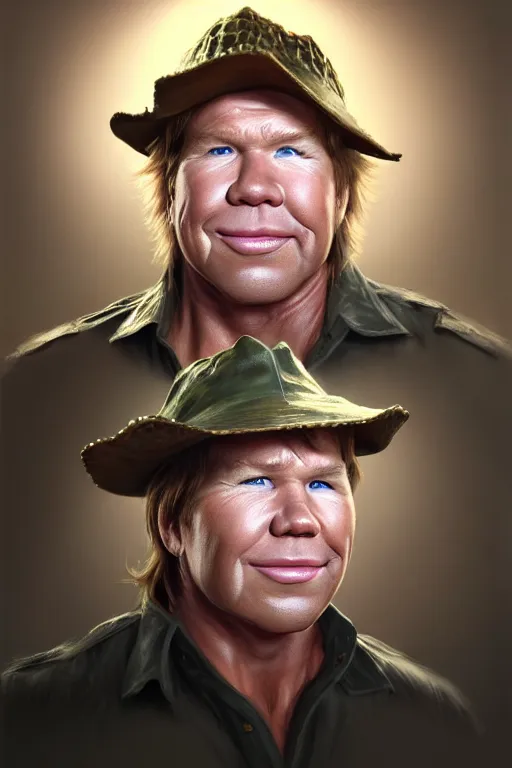 Image similar to ultra detailed close up facial portrait of steve irwin the crocodile hunter, extremely detailed digital painting, in the style of fenghua zhong and ruan jia and jeremy lipking and peter mohrbacher, mystical colors, rim light, beautiful lighting, 8 k, stunning scene, raytracing, octane, trending on artstation