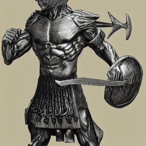 Image similar to muscular albert einstein wearing daedric armor wielding a daedric battleaxe d & d detailed photo photorealistic