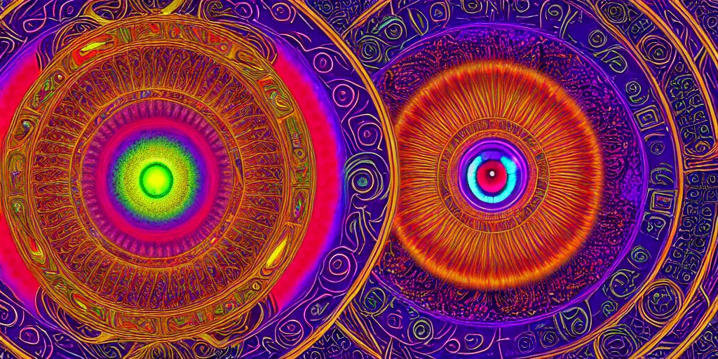 Image similar to dmt visions, eye of horace, sacred geometry, time elves, psychedelic architecture, soul frequency, 8 k resolution, highly detailed,