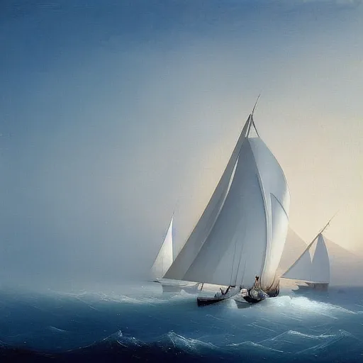 Image similar to minimalist futuristic zaha hadid sailboat painting by ivan aivazovsky