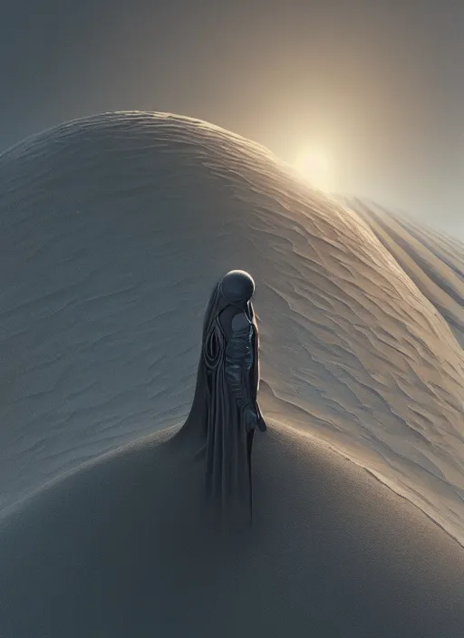 Image similar to Michael Whelan art directs Dune, veil in the dust, photorealistic, 3d render, award winning render, unreal engine, octane render, studio lighting, 8k, hd