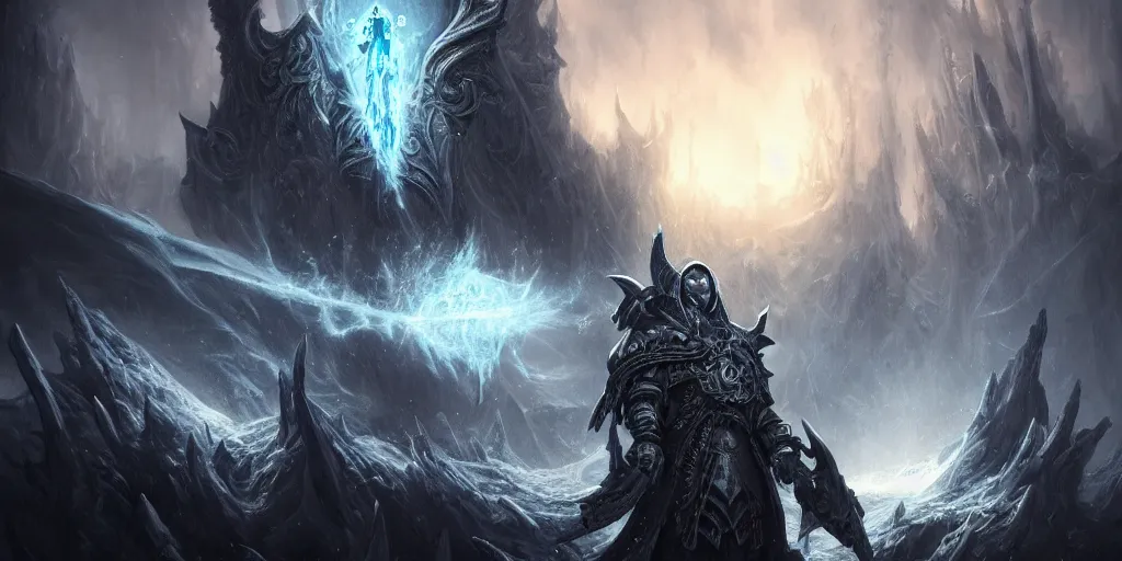 Image similar to the lich king absorbing the souls of living beings around it, concept art, digital illustration, trending on artstation, deviantart, artgerm, epic composition, masterpiece, highly detailed, advanced technique, ambient lighting, wlop, ross draws