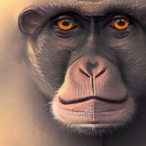 Image similar to portrait of a monkey in spacesuit, closeup, digital painting by Greg Rutkowski