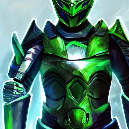 Image similar to High Fantasy Kamen Rider, glowing eyes, 4k, forest plains of north yorkshire, daytime, chainmail grey rubber undersuit, segmented dark blue armor with green secondary color, concept art, illustration