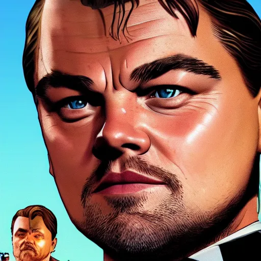 Prompt: Leonardo DiCaprio on GTA V cover