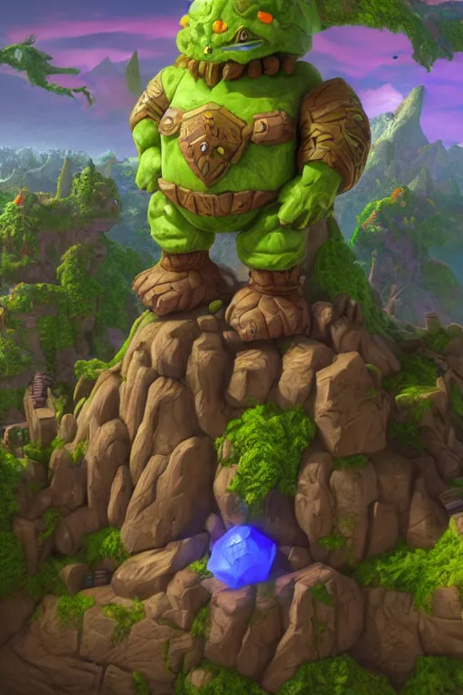 Image similar to zelda fantasy art giant golem troll wood rock greeble gemstone, global illumination ray tracing hdr fanart arstation by sung choi and eric pfeiffer and gabriel garza and casper konefal bastion forged hardmesh lisa frank zbrush central