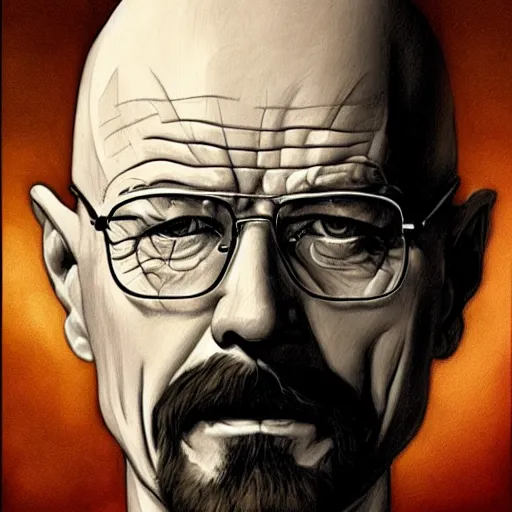 Image similar to a highly detailed portrait of walter white in the style of charles dana gibson and in the style of peter mohrbacher. glowing rune of magical power.