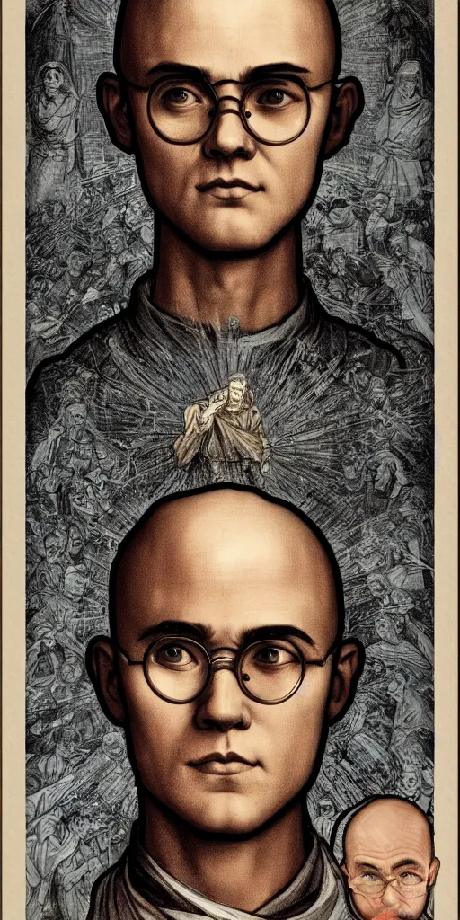 Prompt: portrait saint maximilian kolbe info graphic in the art style of leonardo da vinci pencil, ultra detailed illustration art by artgerm and greg rutkowski and alphonse mucha and junji ito, 8 k