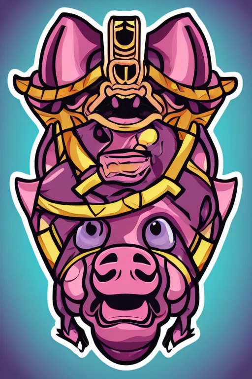 Image similar to A portrait of a pig as an evil warlord general, sticker, Anthropomorphized, portrait, highly detailed, colorful, illustration, smooth and clean vector curves, no jagged lines, vector art, smooth