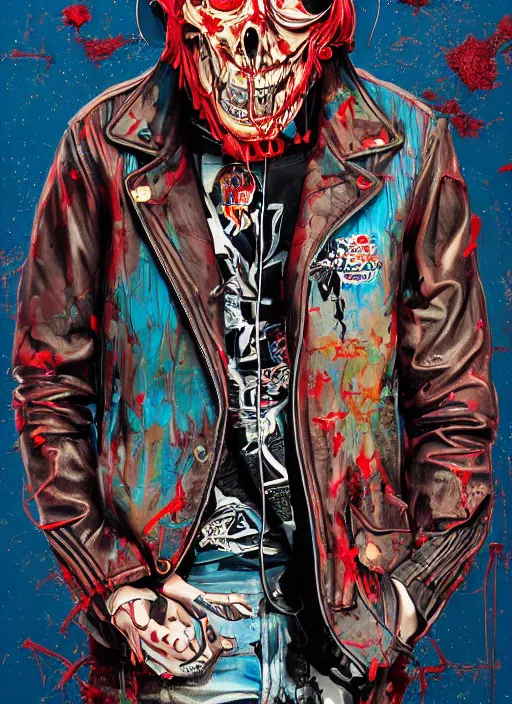 Image similar to zombie leather jacket full body hiphop streetwear drip, tristan eaton, victo ngai, artgerm, rhads, ross draws