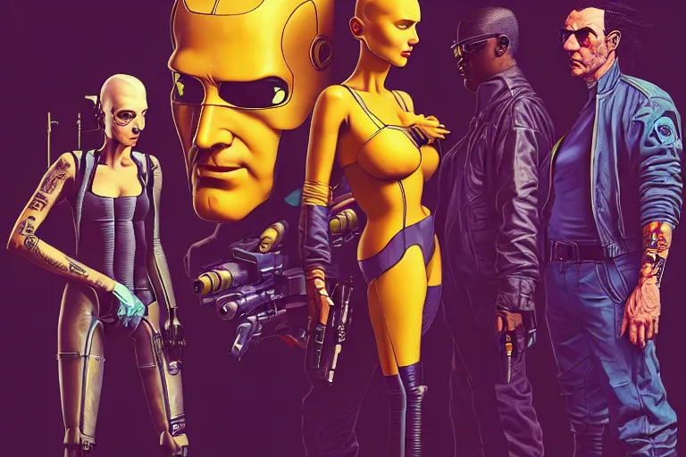 Image similar to cyberpunk heist crew. portrait by stonehouse and mœbius and will eisner and gil elvgren and pixar. character design. realistic proportions. dystopian. cyberpunk 2 0 7 7, apex, blade runner 2 0 4 9 concept art. cel shading. attractive face. thick lines. hi def 4 k. the team. detailed characters.