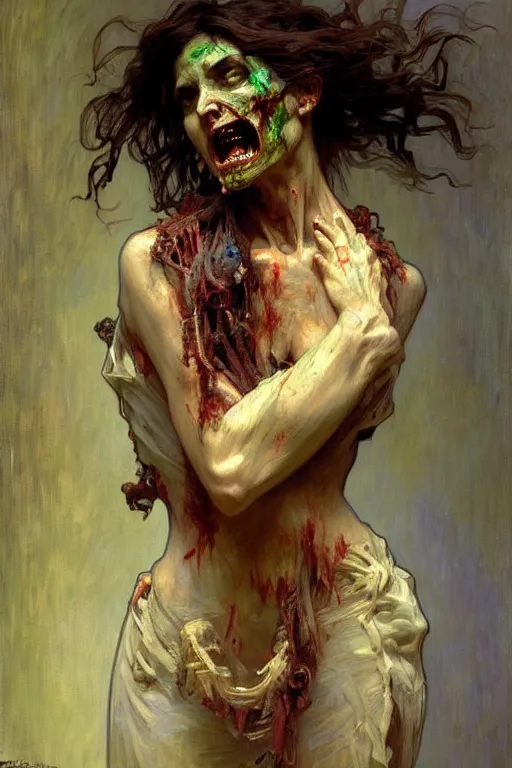 Prompt: zombie mummy, painting by daniel gerhartz, alphonse mucha, bouguereau, monet, detailed art, artstation