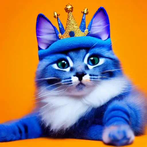 Image similar to toy cat wearing a blue crown , HD , 4k