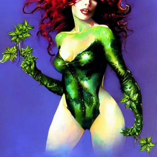 Image similar to poison ivy from batman, painting by Peter Andrew Jones