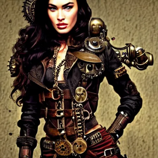 Image similar to megan fox, steampunk, ultra detailed