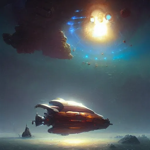 Prompt: dwarf spaceship sci - fi art style stars planets made by ivan aivazovsky, peter mohrbacher, greg rutkowski volumetric light effect broad light oil painting painting fantasy art style sci - fi art style realism premium prints available artwork unreal engine