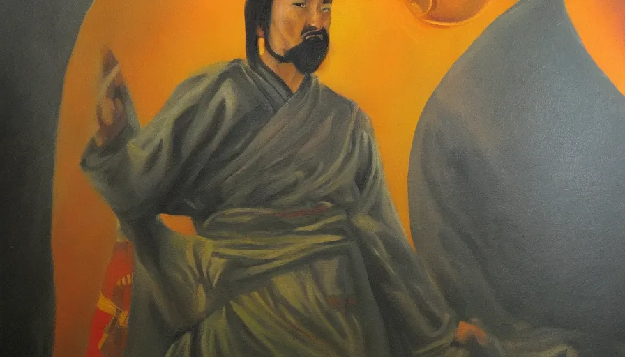 Image similar to oil painting of sun tzu, cinematic lighting