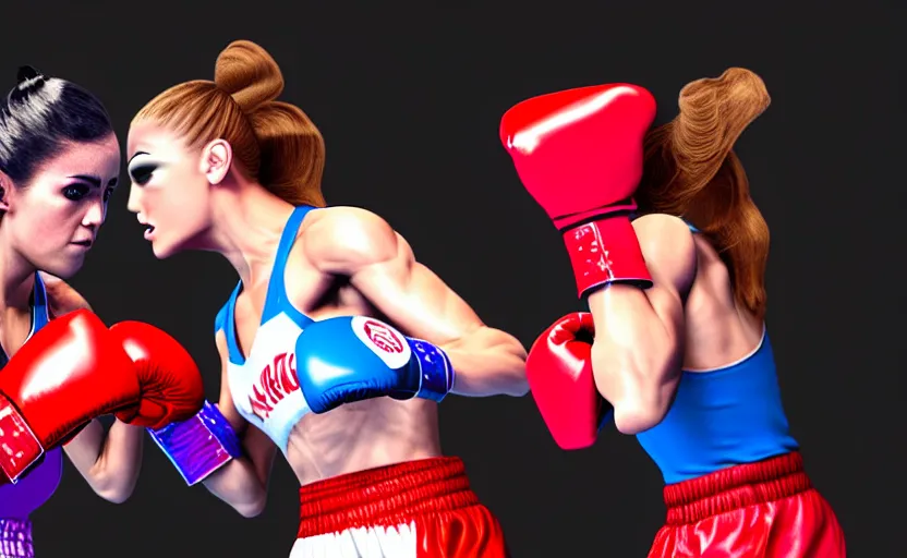 Image similar to girl boxing with drag queen, no blur, 4 k resolution, ultra detailed