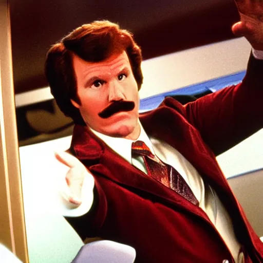 Image similar to ron burgundy as the captain of the starship enterprise,