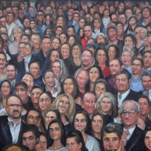 Prompt: hyperrealistic oil paint of crowd