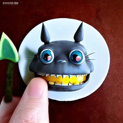 Prompt: totoro goblin, sharp teeth, scary, claymation style