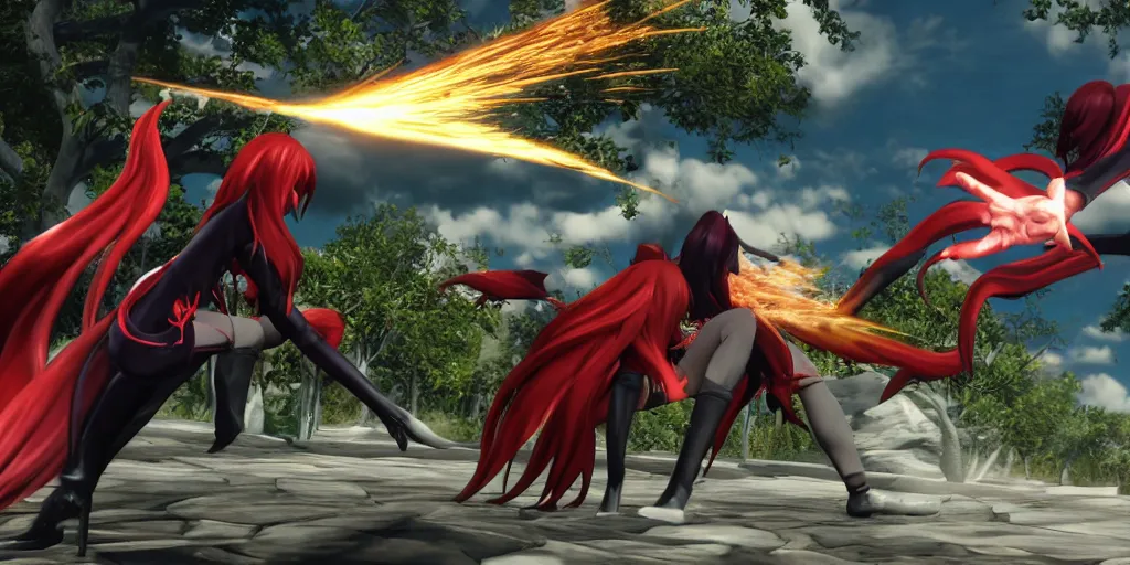 prompthunt: iori yagami beating orochi in an open world game