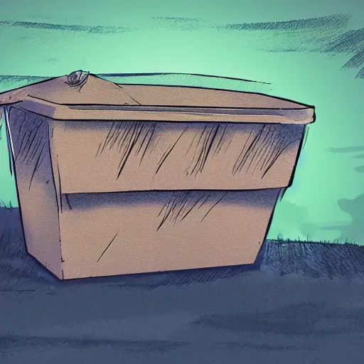 Image similar to Anime style illustration of a dumpster with a face
