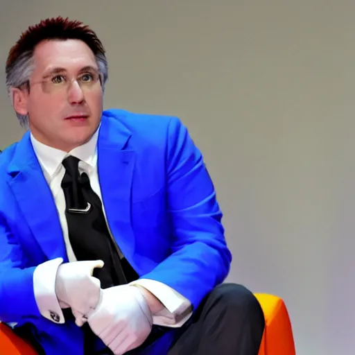 Image similar to sonic the hedgehog ceo in high - end suit on shareholder meeting