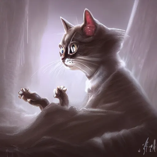 Image similar to creepy cat, fantasy art, 4 k, artstation, digital art