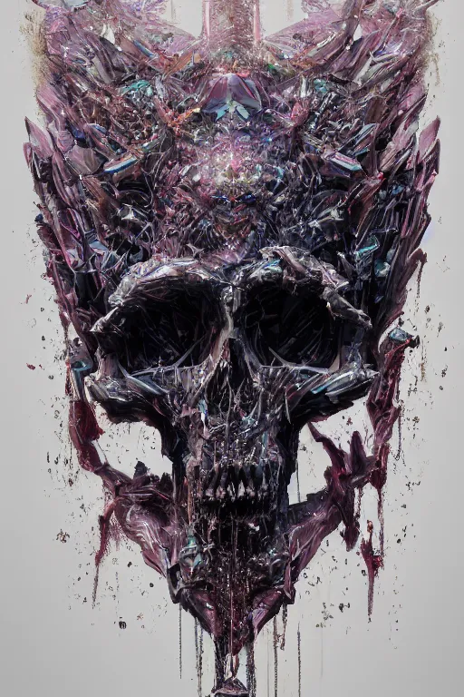 Image similar to A fancy portrait of a crystalized beast skull by Greg Rutkowski, beeple, Sung Choi, Mitchell Mohrhauser, Maciej Kuciara, Johnson Ting, Maxim Verehin, Peter Konig, final fantasy, macro lens , 8k photorealistic, cinematic lighting, HD, high details, dramatic, dark atmosphere, trending on artstation