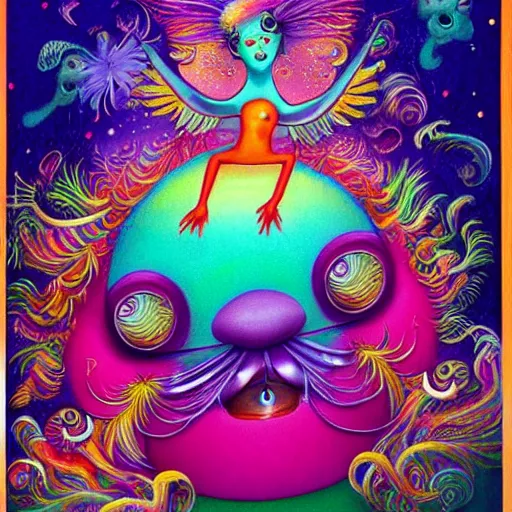 Prompt: surreal Lisa frank cartoon character, artwork by Daniel Merriam,