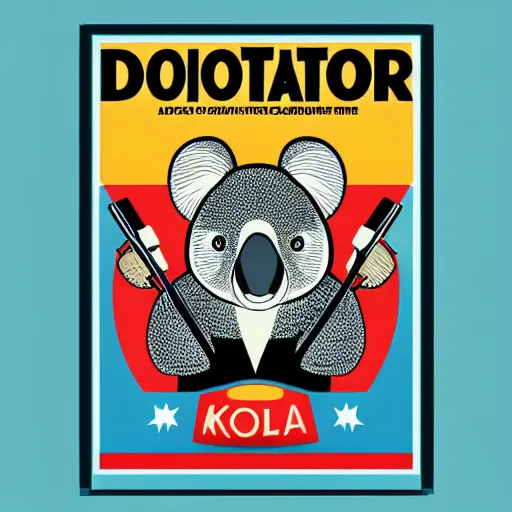 Image similar to Propaganda poster of dictator koala, sticker, highly detailed, colorful, illustration, smooth and clean vector curves, no jagged lines, vector art, smooth