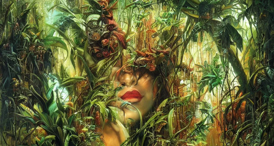 Prompt: lush jungle by Karol Bak