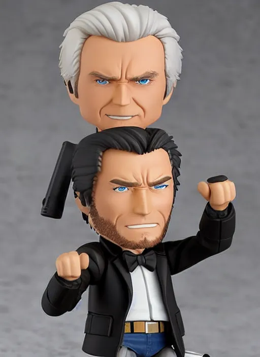 Image similar to clint eastwood, a nendoroid of clint eastwood is dirty harry figurine, realistic face, detailed product photo