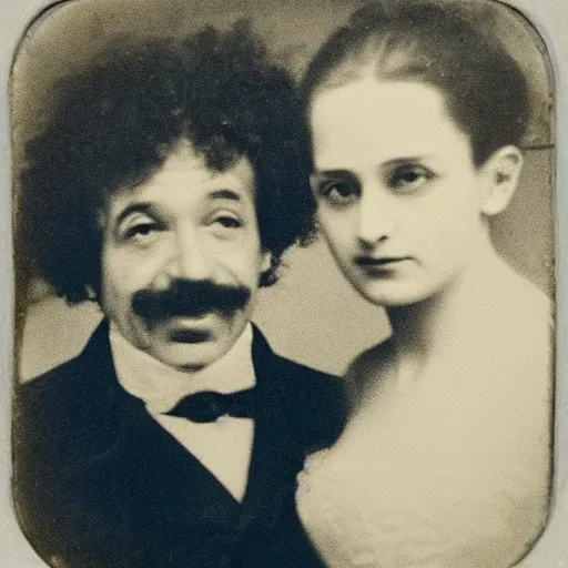 Prompt: portrait of ballerina and einstein posing together, daguerreotype