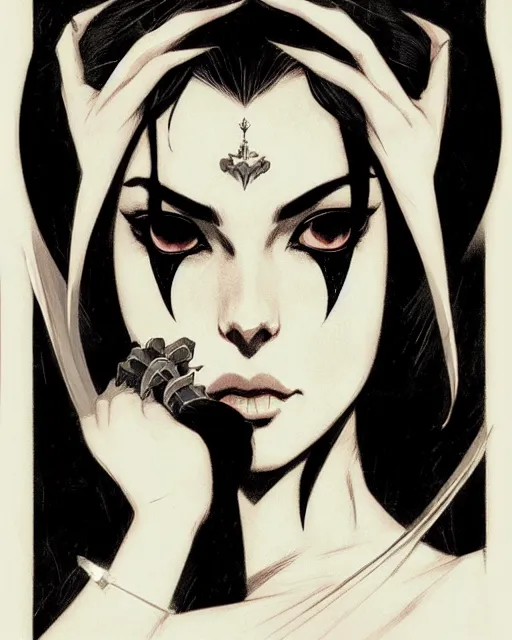 Image similar to beautiful vampire princess with tiara, symmetrical face, evil, portrait, cinematic, dramatic, powerful, super detailed and intricate, by koson ohara, by darwyn cooke, by greg rutkowski, by satoshi kon