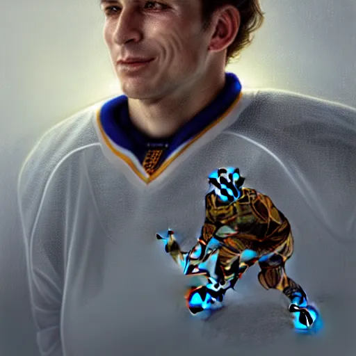 Prompt: beautiful portrait of hockey player Malarchuk, fantasy, intricate, elegant, highly detailed, digital painting, artstation, concept art, smooth, sharp focus, luxury fashion illustration, art by artgerm and greg rutkowski and alphonse mucha, brightly lit cinematic soft lighting, photorealistic