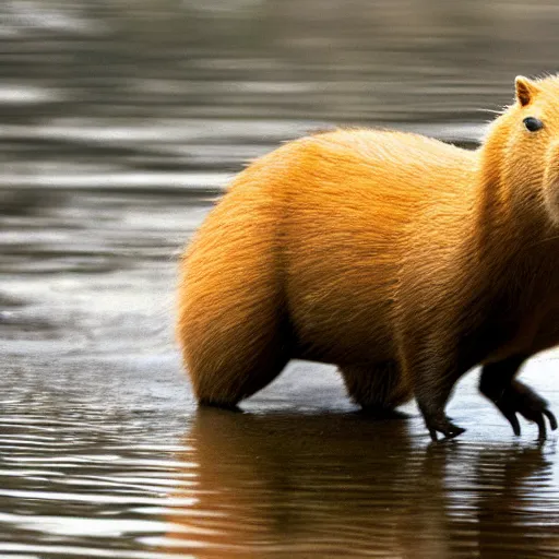 Image similar to capybara speeding in a covnertible, detailed capybara, movie still, dslr 5 5 mm