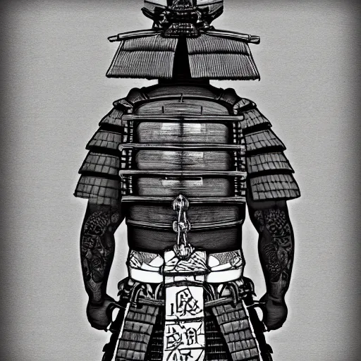 Image similar to entire body portrait from behind samurai that holds chain art inkstyle brush sketch octal render ultra detailed