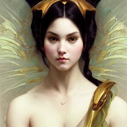 Image similar to portrait of evil cat goddess, intricate, elegant, highly detailed, digital painting, artstation, concept art, smooth, sharp focus, illustration, art by artgerm and greg rutkowski and alphonse mucha and william - adolphe bouguereau