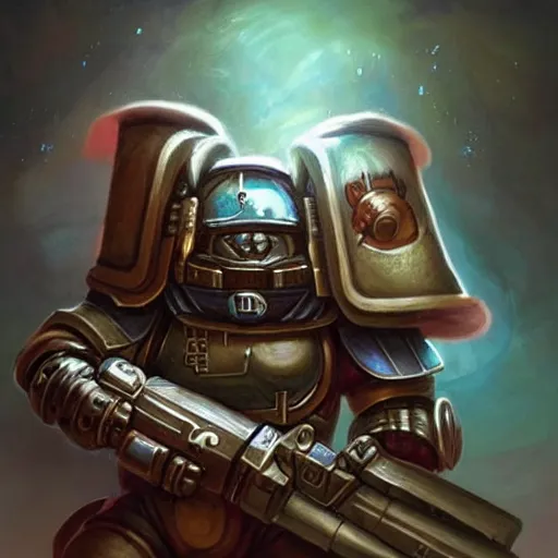 Image similar to cute little anthropomorphic Guinea Pig Space Marine, tiny, small, short, Space marine, cute and adorable, pretty, beautiful, DnD character art portrait, matte fantasy painting, DeviantArt Artstation, by Jason Felix by Steve Argyle by Tyler Jacobson by Peter Mohrbacher, cinema