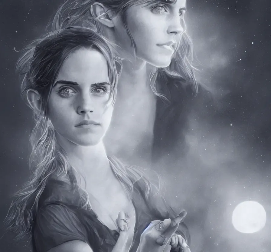 Image similar to hyper realistic portrait of emma watson on the moon, cinematic, artstation, cgsociety, full body