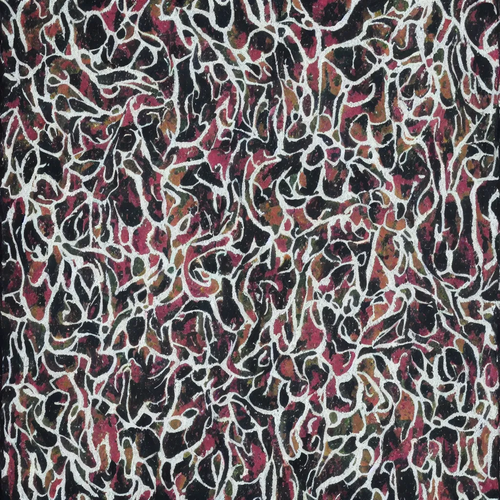 Image similar to camo made of teeth, smiling, abstract, francis bacon artwork, cryptic, dots, spots, stipple, lines, splotch, color tearing, pitch bending, faceless people, dark, ominious, eerie, hearts, minimal, points, technical, old painting