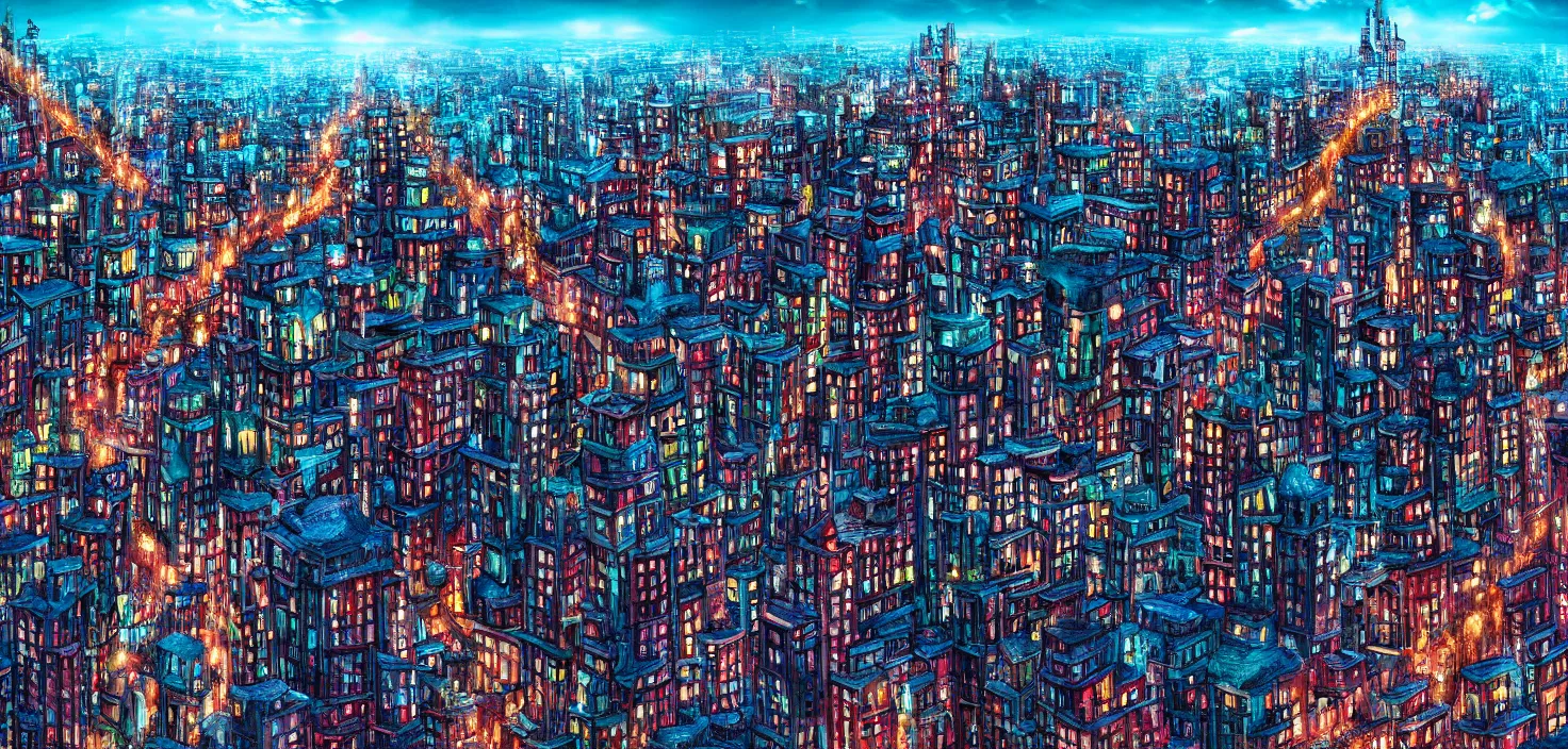 Image similar to studio ghiblli city film still, 8 k denoised, high detail