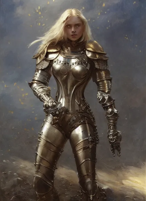 Image similar to short blonde muscular woman wearing medieval armour, detailed by gaston bussiere, bayard wu, greg rutkowski, giger, maxim verehin, greg rutkowski, masterpiece, sharp focus, cinematic lightning